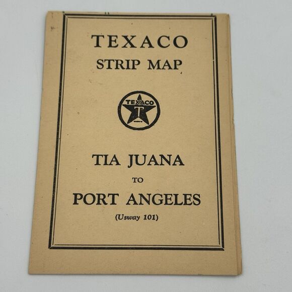 1930 Texaco Tia Juana Tijuana Port Angles Los Angeles Strip Map USWay 101 HWY